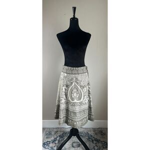 VTG BCBG Women's Y2K Cotton Sage Green Metallic Paisley Midi Wrap Size Size M